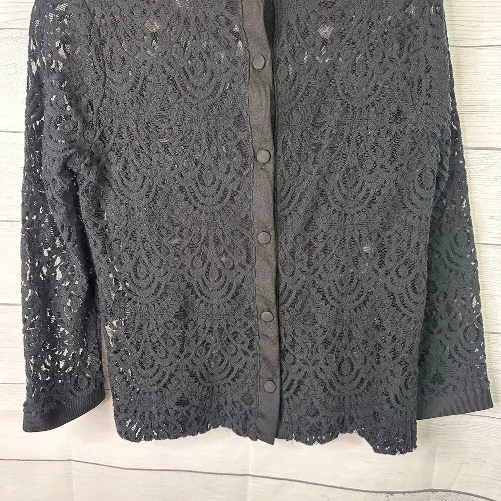 Banana Republic Lace Sweater Womens Medium Black Button Back Layering Top Lace